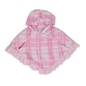MACK & CO BABY GIRL'S FLEECE HOODED PONCHO – PINK PLAID – SIZE 12–18M